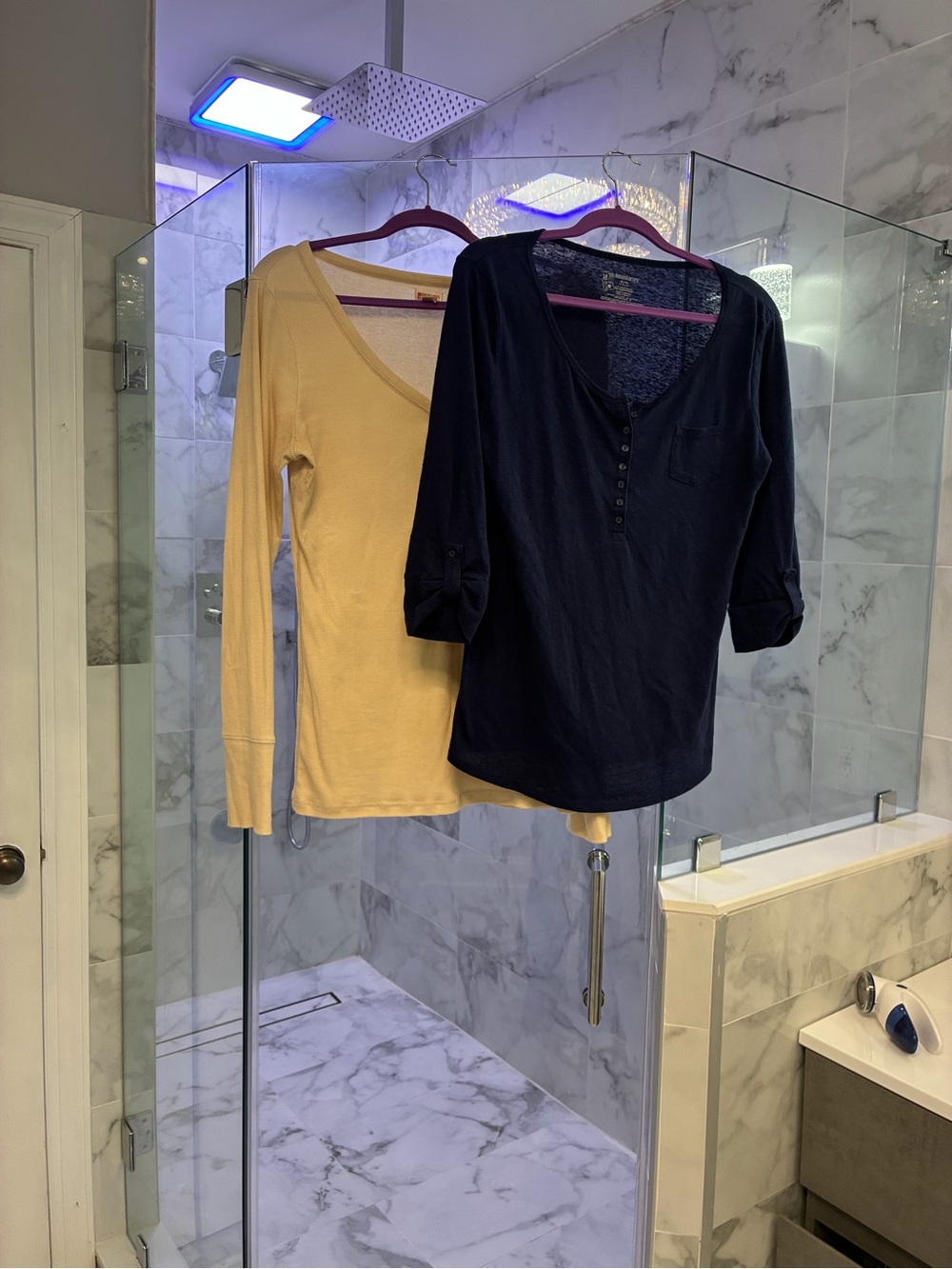 Mossimo Supply Co. Long Sleeve Scoop Neck Tops in Beige and Navy
